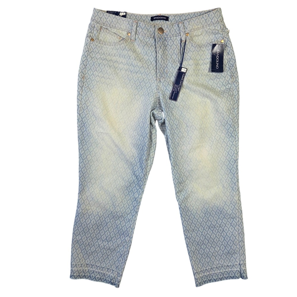 Bandolino Lisbeth Curvy Capri Pants Womens 10 Blue Diamond Print Skinny Leg‎ NWT